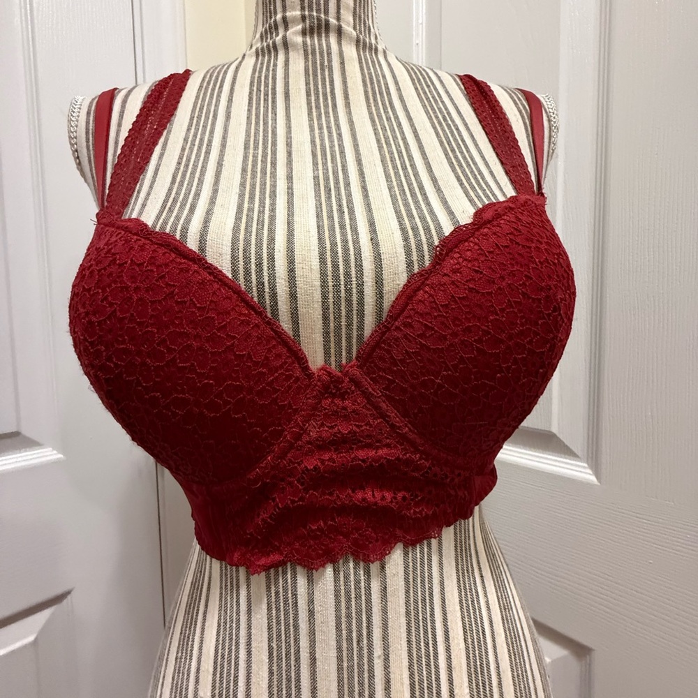 Fredericks of Hollywood Red Lace Longline Bustier Bra – 36C